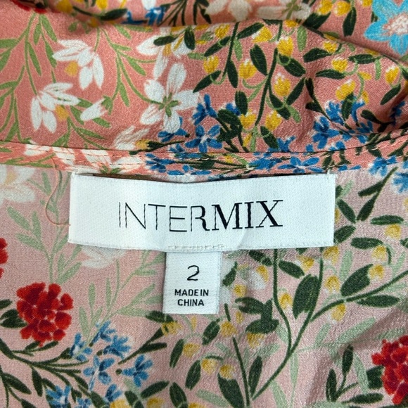 INTERMIX Silk printed Floral Ruffle Blouse Top Tie Front V-Neck Boho size 2 - Picture 3 of 16